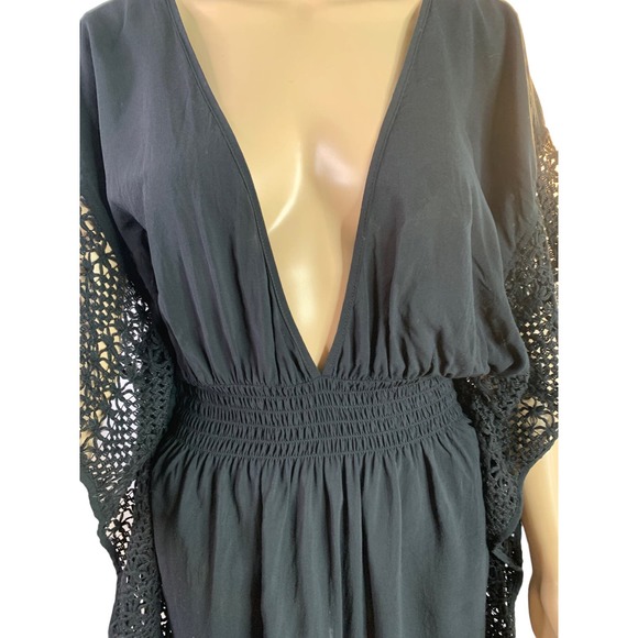 Victoria's Secret Boho Top Black Crochet Trim Plunging Neck Backless Size Large - Picture 2 of 11